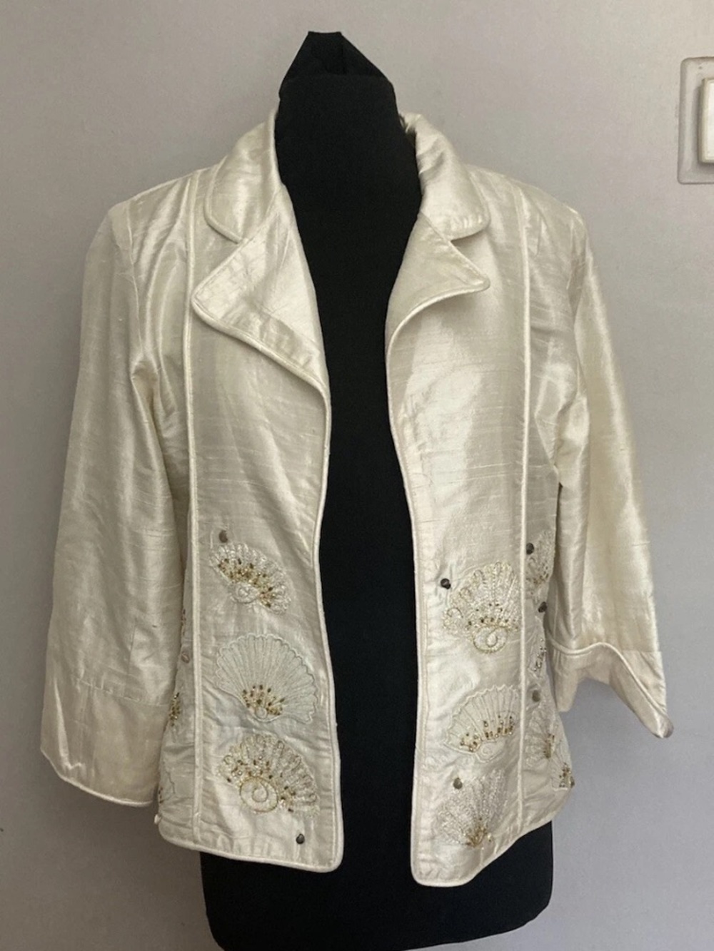 9-14 Anage 100% Silk Jacket Blazer Medium Seashell Beach Theme beaded Gold